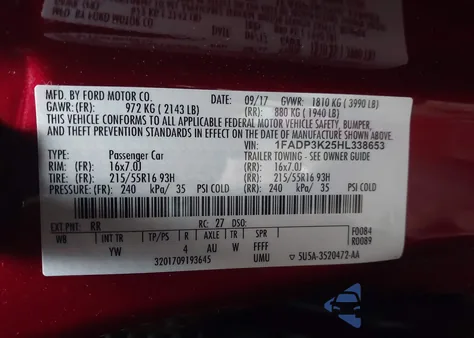 2017 Ford Focus Se z USA, uszkodzony, nr VIN 1FADP3K25HL338653